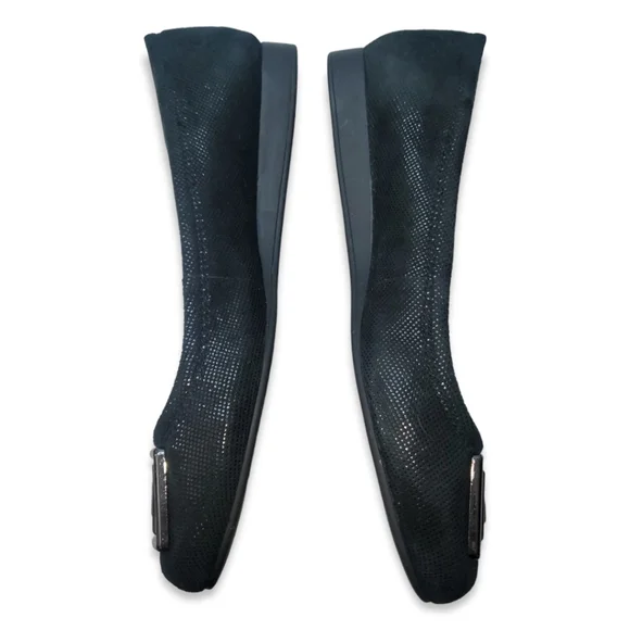 Calvin Klein Black Suede Flats with Silver Emblem - Picture 3 of 7